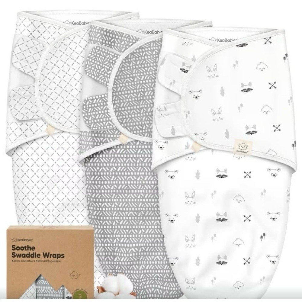 Keababies  3 pack Gray and White Swaddle Wraps